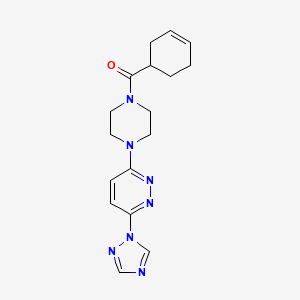 molecular formula C17H21N7O B2856198 (4-(6-(1H-1,2,4-triazol-1-yl)pyridazin-3-yl)piperazin-1-yl)(cyclohex-3-en-1-yl)methanone CAS No. 1797187-18-8