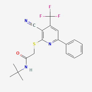 molecular formula C19H18F3N3OS B2856204 N-tert-butyl-2-{[3-cyano-6-phenyl-4-(trifluoromethyl)pyridin-2-yl]sulfanyl}acetamide CAS No. 905786-89-2