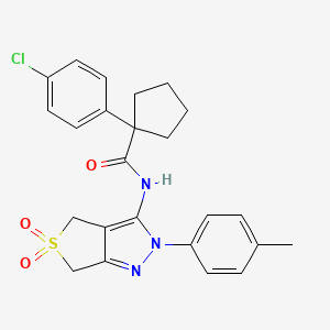 molecular formula C24H24ClN3O3S B2856207 1-(4-chlorophenyl)-N-(5,5-dioxido-2-(p-tolyl)-4,6-dihydro-2H-thieno[3,4-c]pyrazol-3-yl)cyclopentanecarboxamide CAS No. 449788-38-9