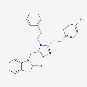 molecular formula C25H21FN4OS2 B2856213 3-((5-((4-fluorobenzyl)thio)-4-phenethyl-4H-1,2,4-triazol-3-yl)methyl)benzo[d]thiazol-2(3H)-one CAS No. 847402-56-6