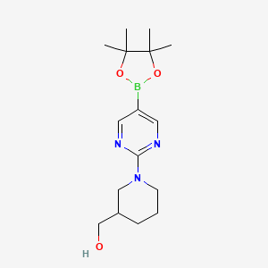 molecular formula C16H26BN3O3 B2856224 {1-[5-(四甲基-1,3,2-二氧杂硼环-2-基)嘧啶-2-基]哌啶-3-基}甲醇 CAS No. 1202805-21-7