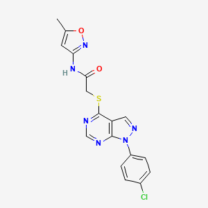molecular formula C17H13ClN6O2S B2856236 2-((1-(4-chlorophenyl)-1H-pyrazolo[3,4-d]pyrimidin-4-yl)thio)-N-(5-methylisoxazol-3-yl)acetamide CAS No. 872860-30-5