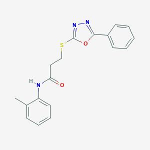 molecular formula C18H17N3O2S B285625 N-(2-methylphenyl)-3-[(5-phenyl-1,3,4-oxadiazol-2-yl)sulfanyl]propanamide 