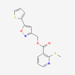 molecular formula C15H12N2O3S2 B2856255 (5-(Thiophen-2-yl)isoxazol-3-yl)methyl 2-(methylthio)nicotinate CAS No. 1203205-93-9