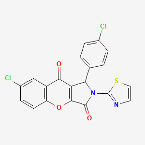 molecular formula C20H10Cl2N2O3S B2856260 7-Chloro-1-(4-chlorophenyl)-2-(thiazol-2-yl)-1,2-dihydrochromeno[2,3-c]pyrrole-3,9-dione CAS No. 634564-12-8