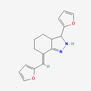 molecular formula C16H16N2O2 B2856265 (7E)-3-(Furan-2-yl)-7-(furan-2-ylmethylidene)-2,3,3a,4,5,6-hexahydroindazole CAS No. 57807-99-5