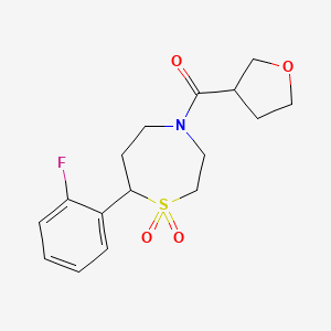 molecular formula C16H20FNO4S B2856270 (7-(2-Fluorophenyl)-1,1-dioxido-1,4-thiazepan-4-yl)(tetrahydrofuran-3-yl)methanone CAS No. 2034458-53-0