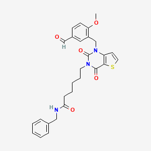 molecular formula C28H29N3O5S B2856275 N-benzyl-6-(1-(5-formyl-2-methoxybenzyl)-2,4-dioxo-1,2-dihydrothieno[3,2-d]pyrimidin-3(4H)-yl)hexanamide CAS No. 887224-90-0