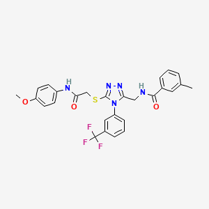 molecular formula C27H24F3N5O3S B2856278 N-((5-((2-((4-methoxyphenyl)amino)-2-oxoethyl)thio)-4-(3-(trifluoromethyl)phenyl)-4H-1,2,4-triazol-3-yl)methyl)-3-methylbenzamide CAS No. 391917-08-1