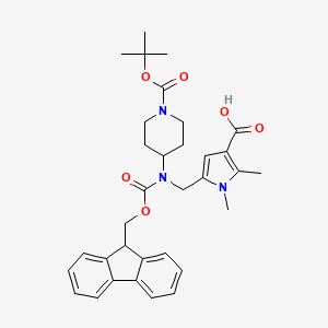 molecular formula C33H39N3O6 B2856293 5-[[9H-Fluoren-9-ylmethoxycarbonyl-[1-[(2-methylpropan-2-yl)oxycarbonyl]piperidin-4-yl]amino]methyl]-1,2-dimethylpyrrole-3-carboxylic acid CAS No. 2137613-19-3