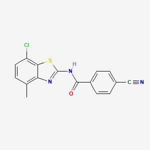 molecular formula C16H10ClN3OS B2856306 N-(7-chloro-4-methyl-1,3-benzothiazol-2-yl)-4-cyanobenzamide CAS No. 912763-30-5