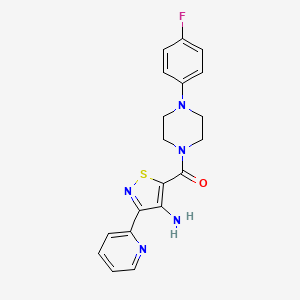 molecular formula C19H18FN5OS B2856313 5-{[4-(4-Fluorophenyl)piperazin-1-yl]carbonyl}-3-pyridin-2-ylisothiazol-4-amine CAS No. 1251607-46-1