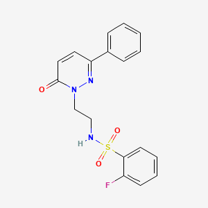 molecular formula C18H16FN3O3S B2856323 2-fluoro-N-(2-(6-oxo-3-phenylpyridazin-1(6H)-yl)ethyl)benzenesulfonamide CAS No. 921853-63-6