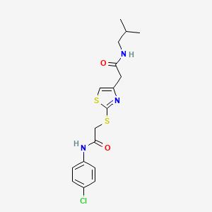 molecular formula C17H20ClN3O2S2 B2856330 N-(4-chlorophenyl)-2-((4-(2-(isobutylamino)-2-oxoethyl)thiazol-2-yl)thio)acetamide CAS No. 954017-79-9
