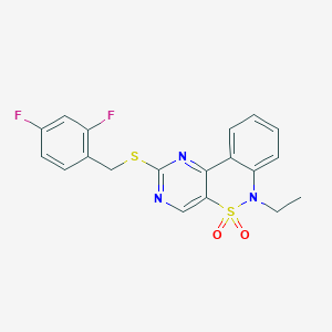 molecular formula C19H15F2N3O2S2 B2856343 2-[(2,4-difluorobenzyl)sulfanyl]-6-ethyl-6H-pyrimido[5,4-c][2,1]benzothiazine 5,5-dioxide CAS No. 1326828-38-9
