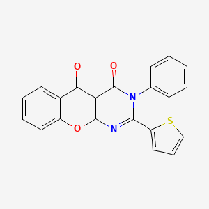 molecular formula C21H12N2O3S B2856350 3-phenyl-2-(thiophen-2-yl)-3H-chromeno[2,3-d]pyrimidine-4,5-dione CAS No. 883954-08-3
