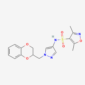 molecular formula C17H18N4O5S B2856351 N-(1-((2,3-dihydrobenzo[b][1,4]dioxin-2-yl)methyl)-1H-pyrazol-4-yl)-3,5-dimethylisoxazole-4-sulfonamide CAS No. 1706289-69-1