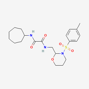 molecular formula C21H31N3O5S B2856354 N1-环庚基-N2-((3-甲苯磺酰-1,3-恶杂环-2-基)甲基)草酰胺 CAS No. 872862-74-3