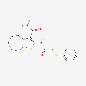 molecular formula C18H20N2O2S2 B2856367 2-(2-(phenylthio)acetamido)-5,6,7,8-tetrahydro-4H-cyclohepta[b]thiophene-3-carboxamide CAS No. 895485-15-1