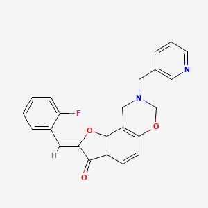 molecular formula C23H17FN2O3 B2856370 (Z)-2-(2-fluorobenzylidene)-8-(pyridin-3-ylmethyl)-8,9-dihydro-2H-benzofuro[7,6-e][1,3]oxazin-3(7H)-one CAS No. 929830-23-9