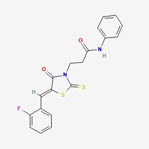 molecular formula C19H15FN2O2S2 B2856371 3-[(5Z)-5-[(2-fluorophenyl)methylidene]-4-oxo-2-sulfanylidene-1,3-thiazolidin-3-yl]-N-phenylpropanamide CAS No. 463974-94-9
