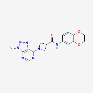 molecular formula C18H19N7O3 B2856374 N-(2,3-dihydrobenzo[b][1,4]dioxin-6-yl)-1-(3-ethyl-3H-[1,2,3]triazolo[4,5-d]pyrimidin-7-yl)azetidine-3-carboxamide CAS No. 1448060-62-5