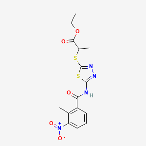 molecular formula C15H16N4O5S2 B2856384 Ethyl 2-((5-(2-methyl-3-nitrobenzamido)-1,3,4-thiadiazol-2-yl)thio)propanoate CAS No. 391874-96-7