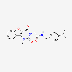 molecular formula C23H23N3O4 B2856407 N-(4-isopropylbenzyl)-2-(1-methyl-2,4-dioxo-1,2-dihydrobenzofuro[3,2-d]pyrimidin-3(4H)-yl)acetamide CAS No. 1251634-40-8