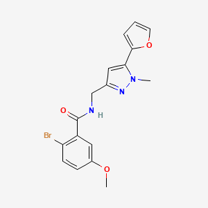 molecular formula C17H16BrN3O3 B2856417 2-bromo-N-((5-(furan-2-yl)-1-methyl-1H-pyrazol-3-yl)methyl)-5-methoxybenzamide CAS No. 1421489-99-7