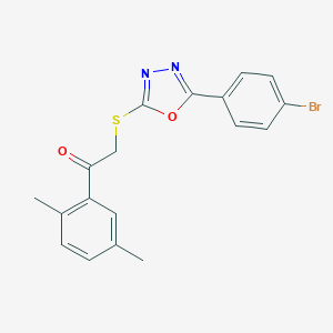 molecular formula C18H15BrN2O2S B285642 2-{[5-(4-Bromophenyl)-1,3,4-oxadiazol-2-yl]sulfanyl}-1-(2,5-dimethylphenyl)ethanone 