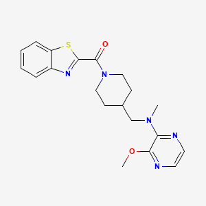 molecular formula C20H23N5O2S B2856420 1,3-Benzothiazol-2-yl-[4-[[(3-methoxypyrazin-2-yl)-methylamino]methyl]piperidin-1-yl]methanone CAS No. 2380185-28-2