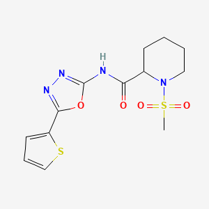 molecular formula C13H16N4O4S2 B2856424 1-(methylsulfonyl)-N-(5-(thiophen-2-yl)-1,3,4-oxadiazol-2-yl)piperidine-2-carboxamide CAS No. 1236259-32-7