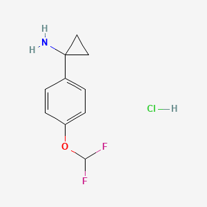 molecular formula C10H12ClF2NO B2856426 1-[4-(二氟甲氧基)苯基]环丙-1-胺；盐酸盐 CAS No. 1782115-12-1