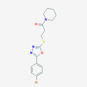 molecular formula C16H18BrN3O2S B285644 1-(3-{[5-(4-Bromophenyl)-1,3,4-oxadiazol-2-yl]sulfanyl}propanoyl)piperidine 
