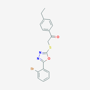 molecular formula C18H15BrN2O2S B285647 2-{[5-(2-Bromophenyl)-1,3,4-oxadiazol-2-yl]sulfanyl}-1-(4-ethylphenyl)ethanone 