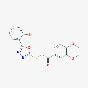 molecular formula C18H13BrN2O4S B285650 2-{[5-(2-Bromophenyl)-1,3,4-oxadiazol-2-yl]sulfanyl}-1-(2,3-dihydro-1,4-benzodioxin-6-yl)ethanone 