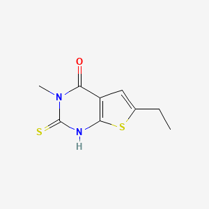 molecular formula C9H10N2OS2 B2856501 6-乙基-3-甲基-2-硫代-3H,4H-噻吩并[2,3-d]嘧啶-4-酮 CAS No. 733015-18-4