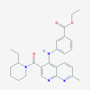 molecular formula C26H30N4O3 B2856506 Ethyl 3-((3-(2-ethylpiperidine-1-carbonyl)-7-methyl-1,8-naphthyridin-4-yl)amino)benzoate CAS No. 1251588-02-9