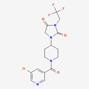 molecular formula C16H16BrF3N4O3 B2856509 1-[1-(5-Bromopyridine-3-carbonyl)piperidin-4-yl]-3-(2,2,2-trifluoroethyl)imidazolidine-2,4-dione CAS No. 2097918-27-7