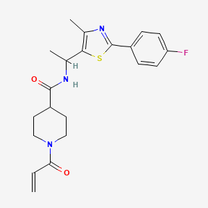 molecular formula C21H24FN3O2S B2856512 N-[1-[2-(4-Fluorophenyl)-4-methyl-1,3-thiazol-5-yl]ethyl]-1-prop-2-enoylpiperidine-4-carboxamide CAS No. 2361897-46-1