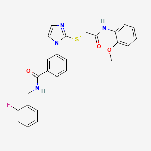 molecular formula C26H23FN4O3S B2856516 N-(2-fluorobenzyl)-3-(2-((2-((2-methoxyphenyl)amino)-2-oxoethyl)thio)-1H-imidazol-1-yl)benzamide CAS No. 1115403-60-5