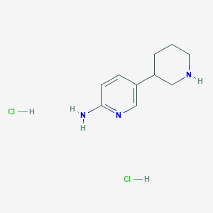 molecular formula C10H17Cl2N3 B2856535 5-(哌啶-3-基)吡啶-2-胺二盐酸盐 CAS No. 2244085-30-9