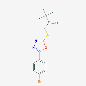 molecular formula C14H15BrN2O2S B285654 1-{[5-(4-Bromophenyl)-1,3,4-oxadiazol-2-yl]sulfanyl}-3,3-dimethylbutan-2-one 