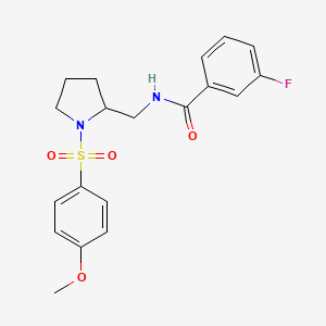 molecular formula C19H21FN2O4S B2856548 3-fluoro-N-((1-((4-methoxyphenyl)sulfonyl)pyrrolidin-2-yl)methyl)benzamide CAS No. 896289-83-1