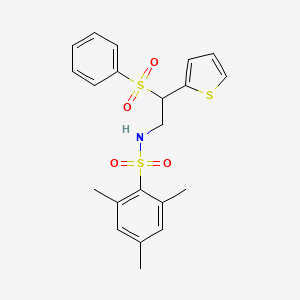 molecular formula C21H23NO4S3 B2856560 2,4,6-trimethyl-N-(2-(phenylsulfonyl)-2-(thiophen-2-yl)ethyl)benzenesulfonamide CAS No. 896341-47-2