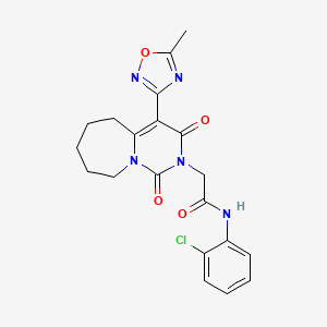 molecular formula C20H20ClN5O4 B2856563 N-(2-chlorophenyl)-2-[4-(5-methyl-1,2,4-oxadiazol-3-yl)-1,3-dioxo-3,5,6,7,8,9-hexahydropyrimido[1,6-a]azepin-2(1H)-yl]acetamide CAS No. 1775403-62-7