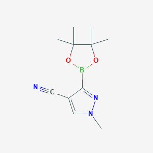 molecular formula C11H16BN3O2 B2856565 1-methyl-3-(4,4,5,5-tetramethyl-1,3,2-dioxaborolan-2-yl)-1H-pyrazole-4-carbonitrile CAS No. 2304634-11-3