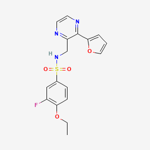 molecular formula C17H16FN3O4S B2856568 4-ethoxy-3-fluoro-N-((3-(furan-2-yl)pyrazin-2-yl)methyl)benzenesulfonamide CAS No. 2034428-46-9