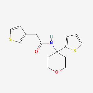 molecular formula C15H17NO2S2 B2856577 N-(4-(thiophen-2-yl)tetrahydro-2H-pyran-4-yl)-2-(thiophen-3-yl)acetamide CAS No. 2034326-40-2