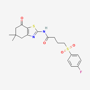 molecular formula C19H21FN2O4S2 B2856578 N-(5,5-二甲基-7-氧代-4,5,6,7-四氢苯并[d]噻唑-2-基)-4-((4-氟苯基)磺酰基)丁酰胺 CAS No. 941900-84-1
